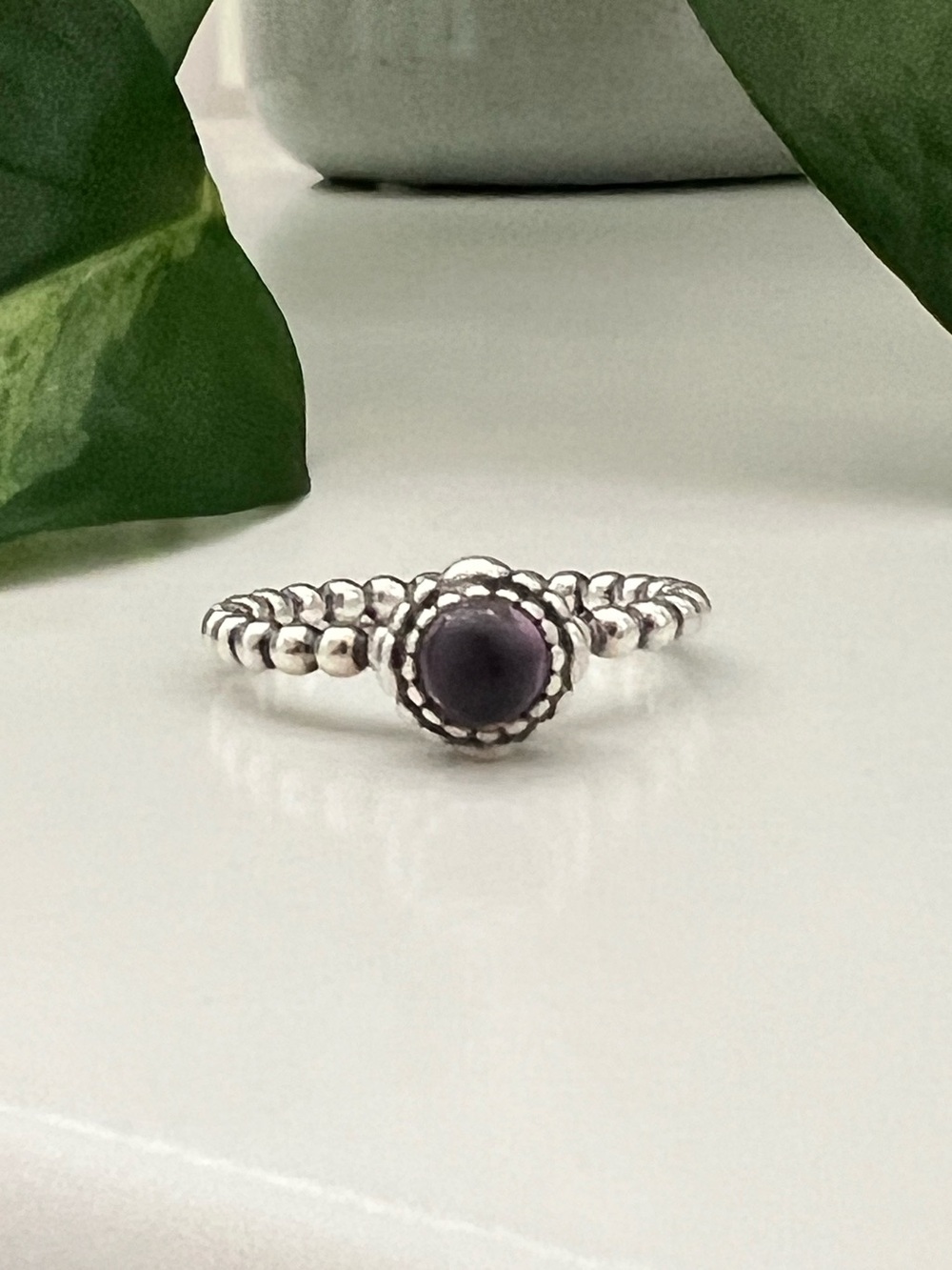 Retired Pandora February Birthday Bloom Ring with Amethyst, Size 54, 925